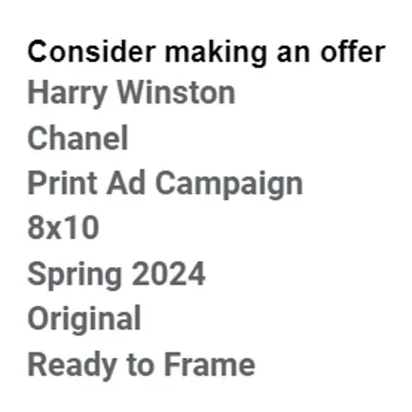 Harry Winston and Chanel Print Ad Campaign Spring 2024 8x10 Ready To Frame - Picture 2 of 5